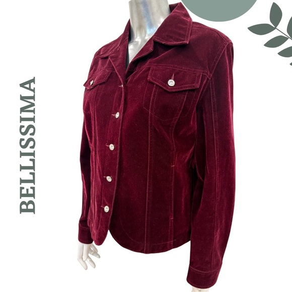 BELLISSIMA Burgundy Velvet Blazer Jacket Rhinestone Buttons– Size Large - Picture 3 of 7